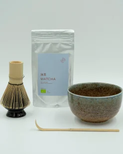 Matchasæt med blåglaseret skål - med matcha